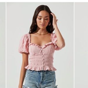 ASTR Pink Smocked Puff Sleeve Top